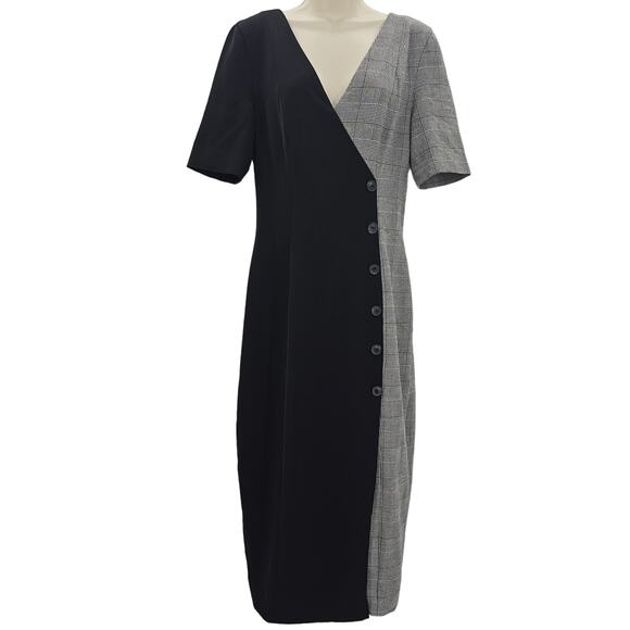 Fame & Partners Womans size 6 Everly Plaid and Black Career Midi Dress V-Neck - Picture 1 of 8